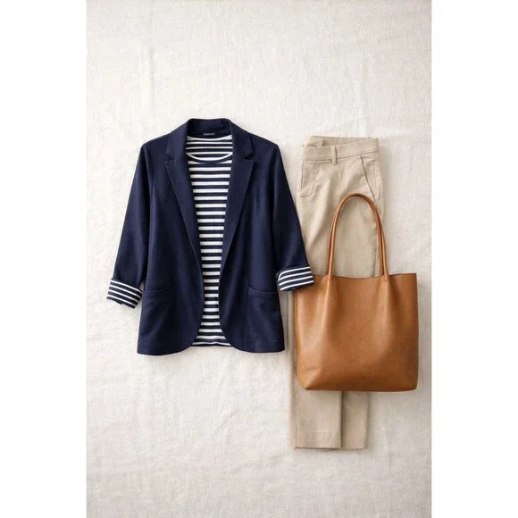 Gibson Navy Knit Blazer Cardigan Womens Medium Open Front Stretch Career - Picture 2 of 11